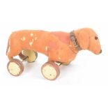 An early Steiff push along Dachshund With orange brown felt body,