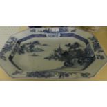 Chinese blue and white octagonal bowl, decorated with lake scene and pagoda etc.