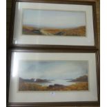 W Marshall - pair of framed studies, moorland and seascapes,
