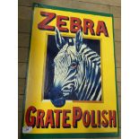A reproduction enamel sign Zebra Grate Polish.