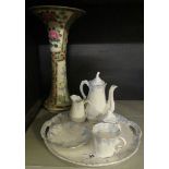 An early 20th Century blue and white decorated batchelors tea set and accompanying tray,