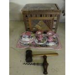 A mixed lot comprising a Maling pink lustre decorated dressing table set,