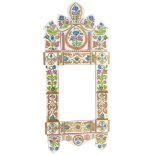 An Indian painted wall mirror Of architectural form,