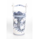 A 20th Century bue and white pail vase Of cylindrical form with yoke shaped handle,