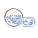 Two Chinese blue and white plates To include a Chinese Qinglong period platter with figural scenes