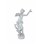 A bronze statue of a young girl releasing a bird, 20th Century 52cm high figure,