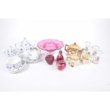 Collection of cranberry glass and two tea services To include a cranberry glass bowl,