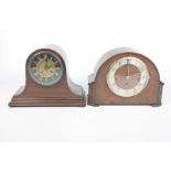 A mahogany Napoleon hat shaped mantel clock,