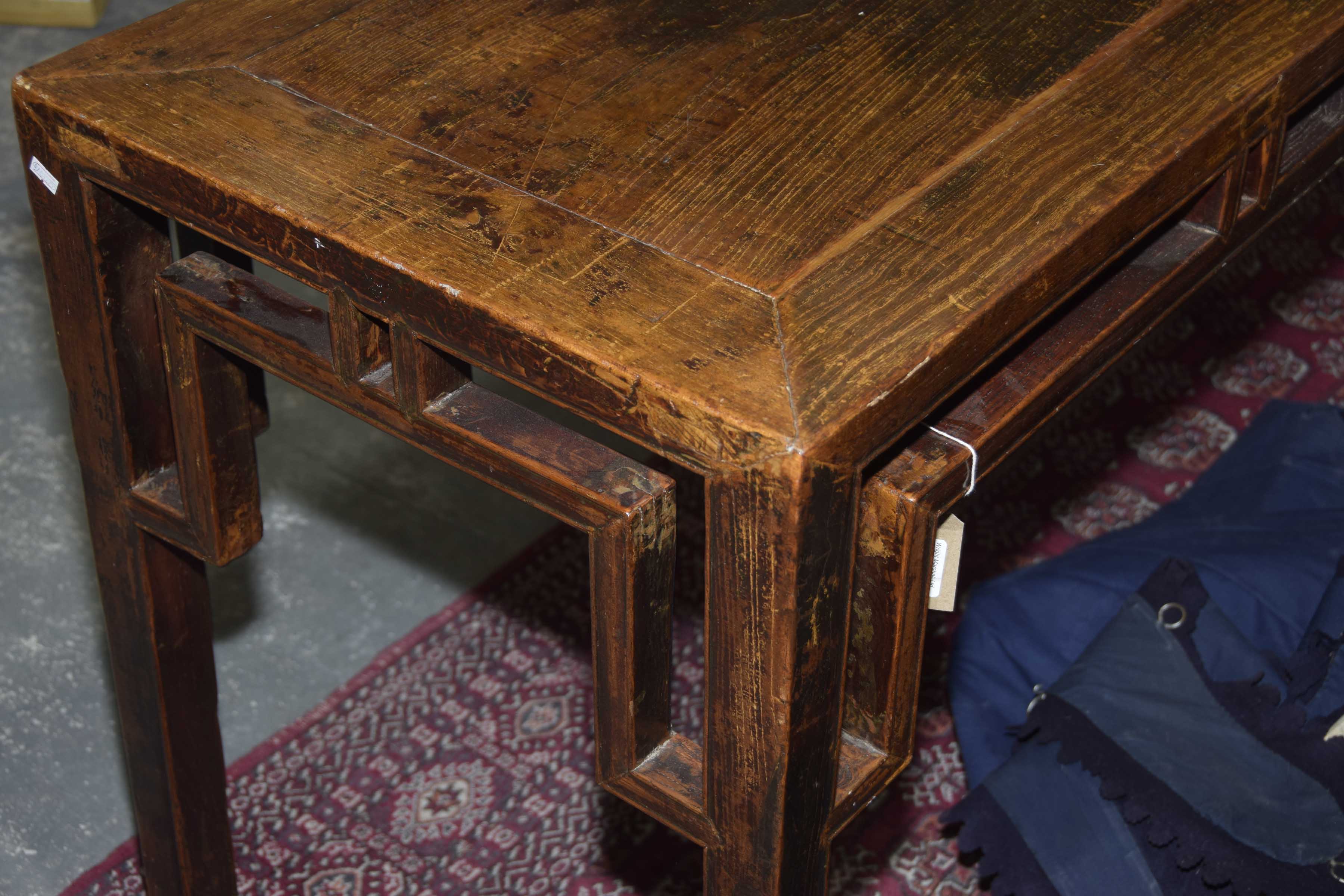 A Chinese Hunghuali style altar table The single plank top supported by slightly tapered yoke - Image 12 of 15