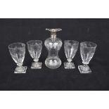Engraved glass and white metal mounted wine carafe The main body of waisted shape,