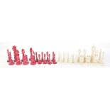 An export ivory carved and stained chess set The full set of thirty-two pieces,