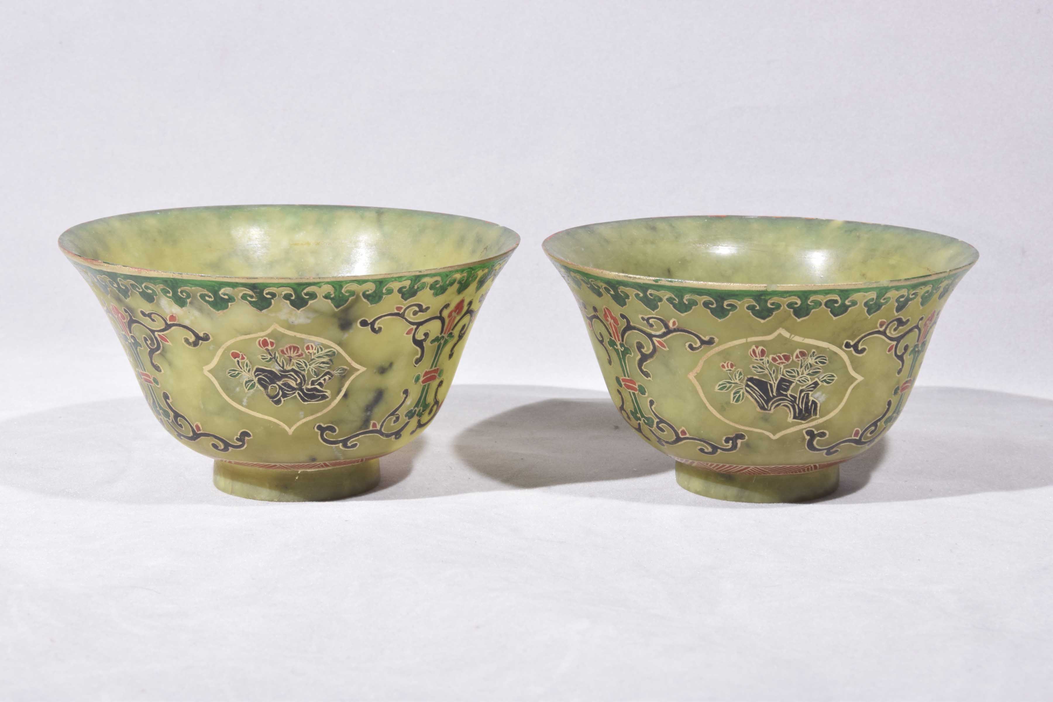 A pair of Chinese green hardstone bowls and covers, 20th Century Each of 'U' form, - Image 9 of 10