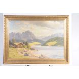 Kai Drews (Danish 1884-1964) 'Mountain Landscape' Oil on canvas, signed lower left corner,