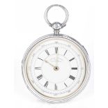 A silver open face chronograph pocket watch With white enamel dial, Roman numerals, Chester 1874.