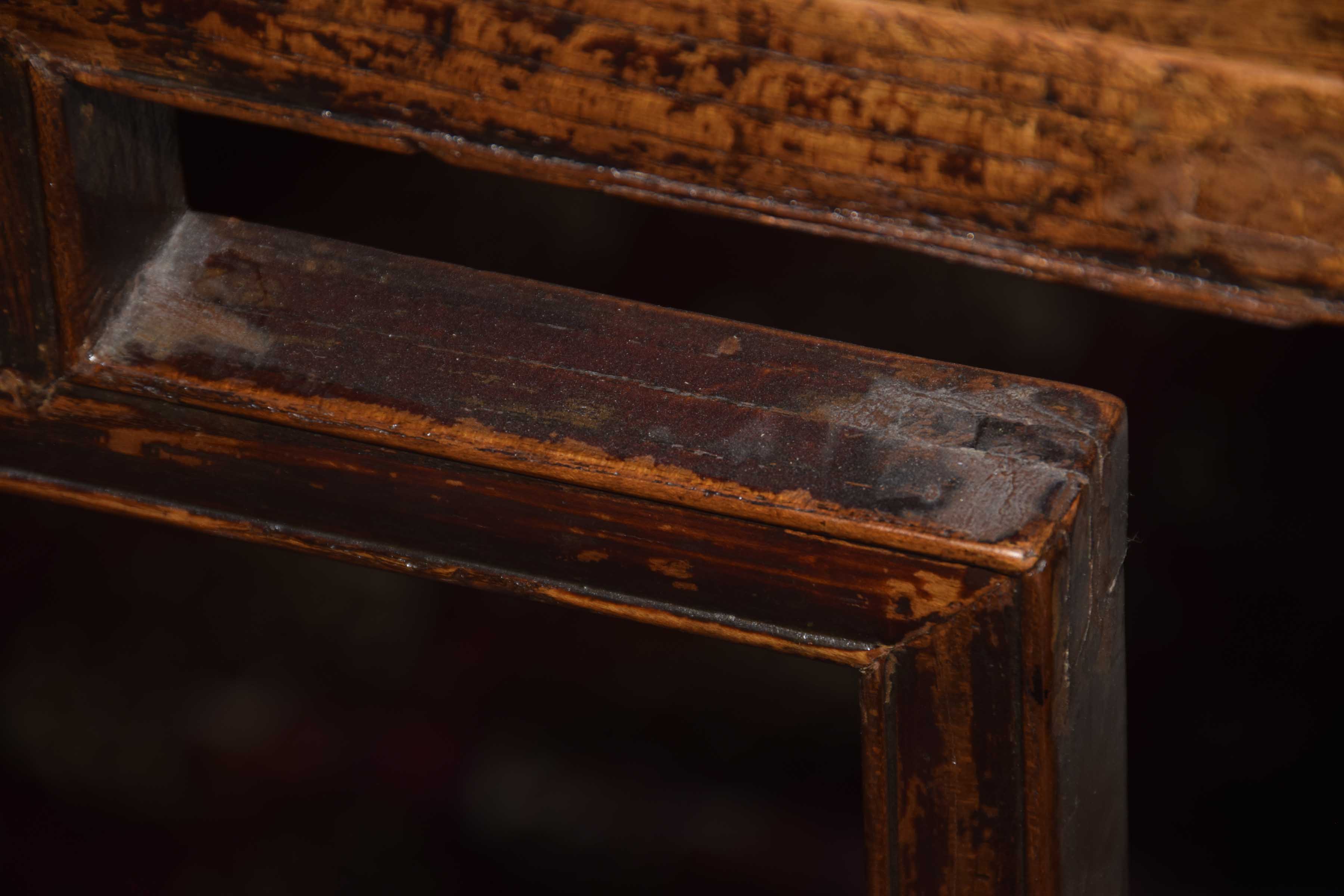 A Chinese Hunghuali style altar table The single plank top supported by slightly tapered yoke - Image 7 of 15