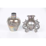 Two Chinese white metal miniature vases,