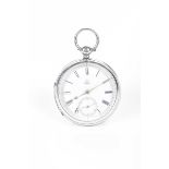 A silver cased pocket watch The white enamel dial applied with Roman numerals with a subsidiary
