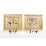 A pair of oleographs Each depicting Italian School images of figures before a piazza,