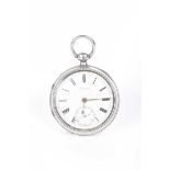 A silver open face pocket watch, Milner, Wigan With a white enamel dial, subsidiary second dial,