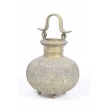 A Northern Indian brass incense burner, 19th Century The globular body, raised and three ball feet,