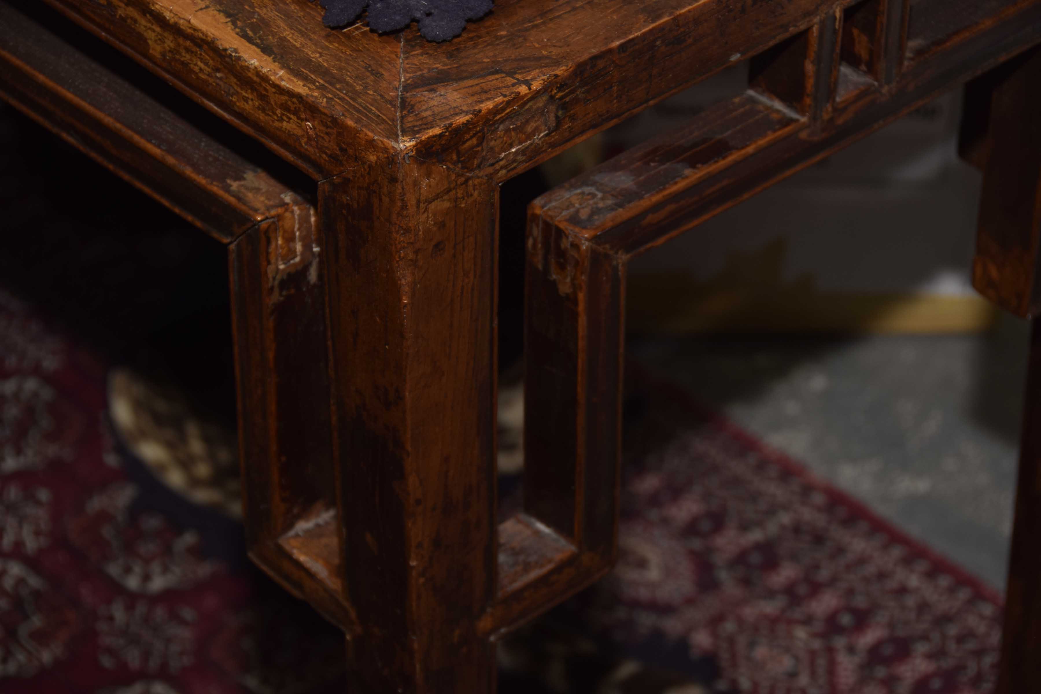 A Chinese Hunghuali style altar table The single plank top supported by slightly tapered yoke - Image 3 of 15