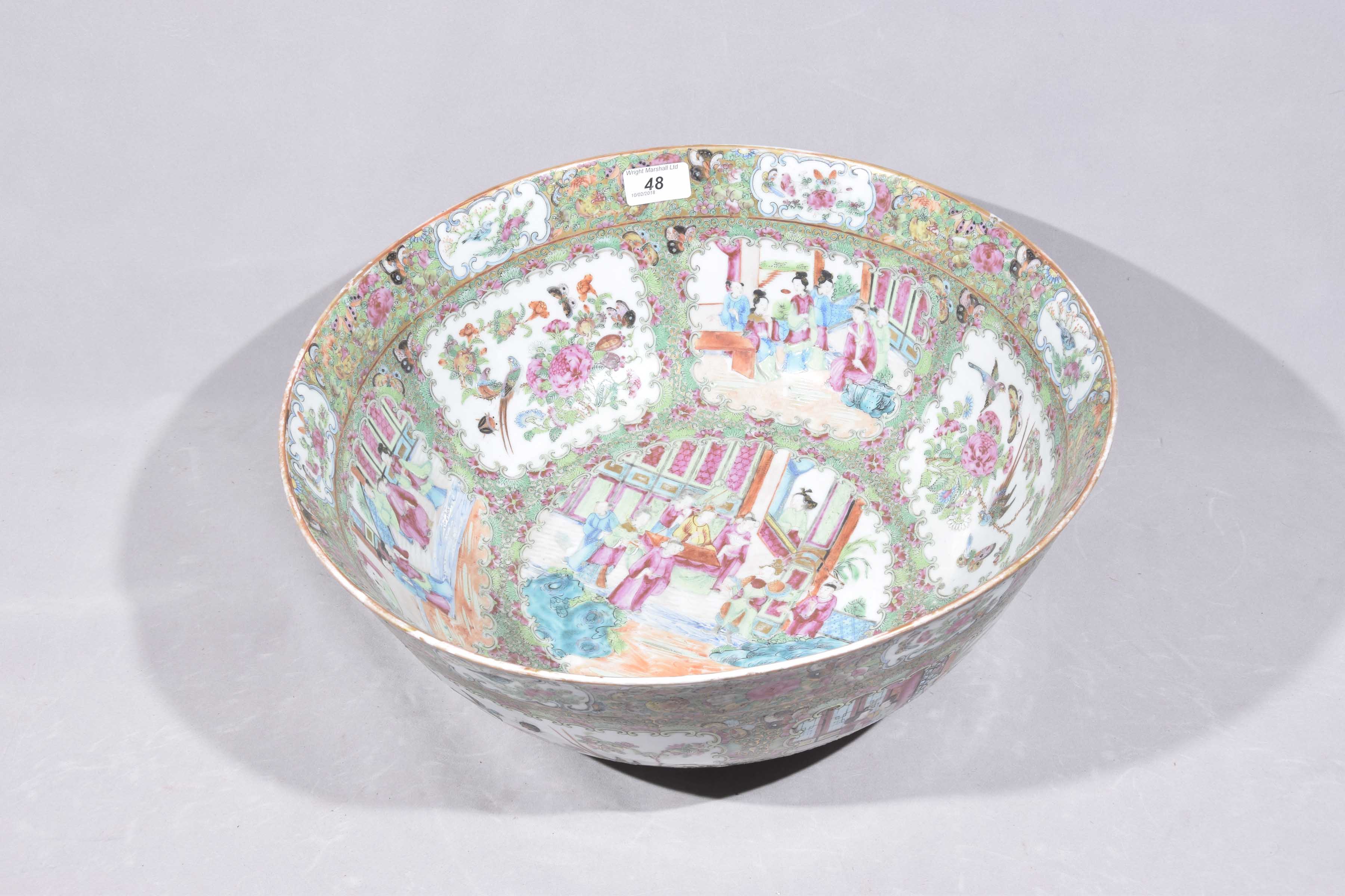 A large Chinese Canton famille rose punch bowl, - Image 3 of 13