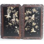 A pair of Japanese lacquered and inlaid Shibayama panels,