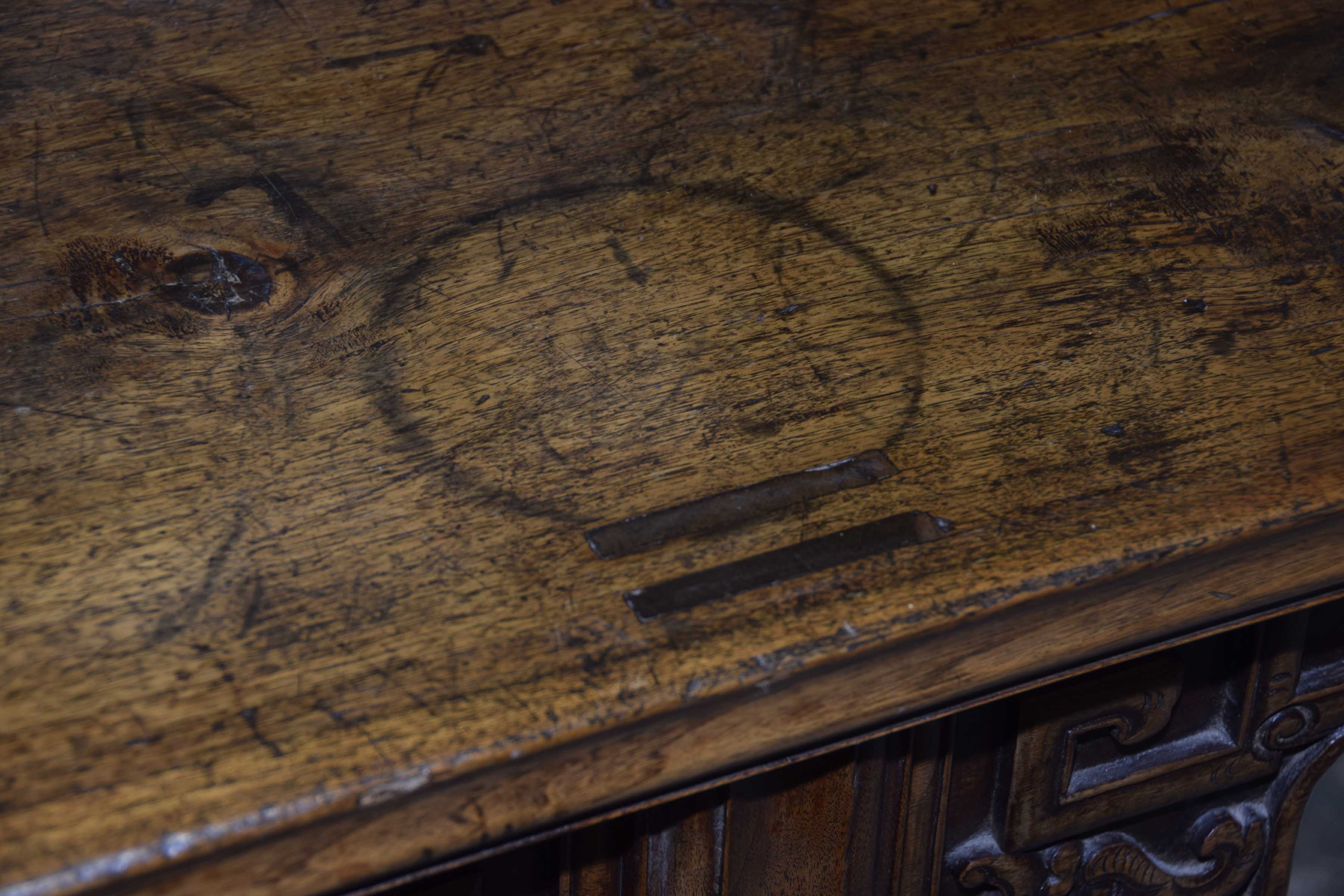 A large Chinese Huanghuali style altar table The rectangular single plank flat top, - Image 6 of 14