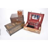 A pig skin vanity case, mid 20th Century The case opens to reveal fitted interior with mirror,
