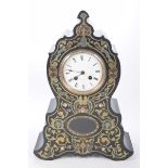 A 19th Century French ebonised glass and Mother of Pearl inlaid mantel clock With a 10cm white dial