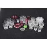 Cranberry and other assorted glass ware To include a small cranberry glass jug with clear glass