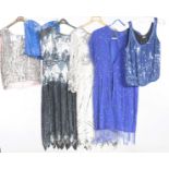 A group of vintage clothes To include two sequined tops, the blue example being De Bina,