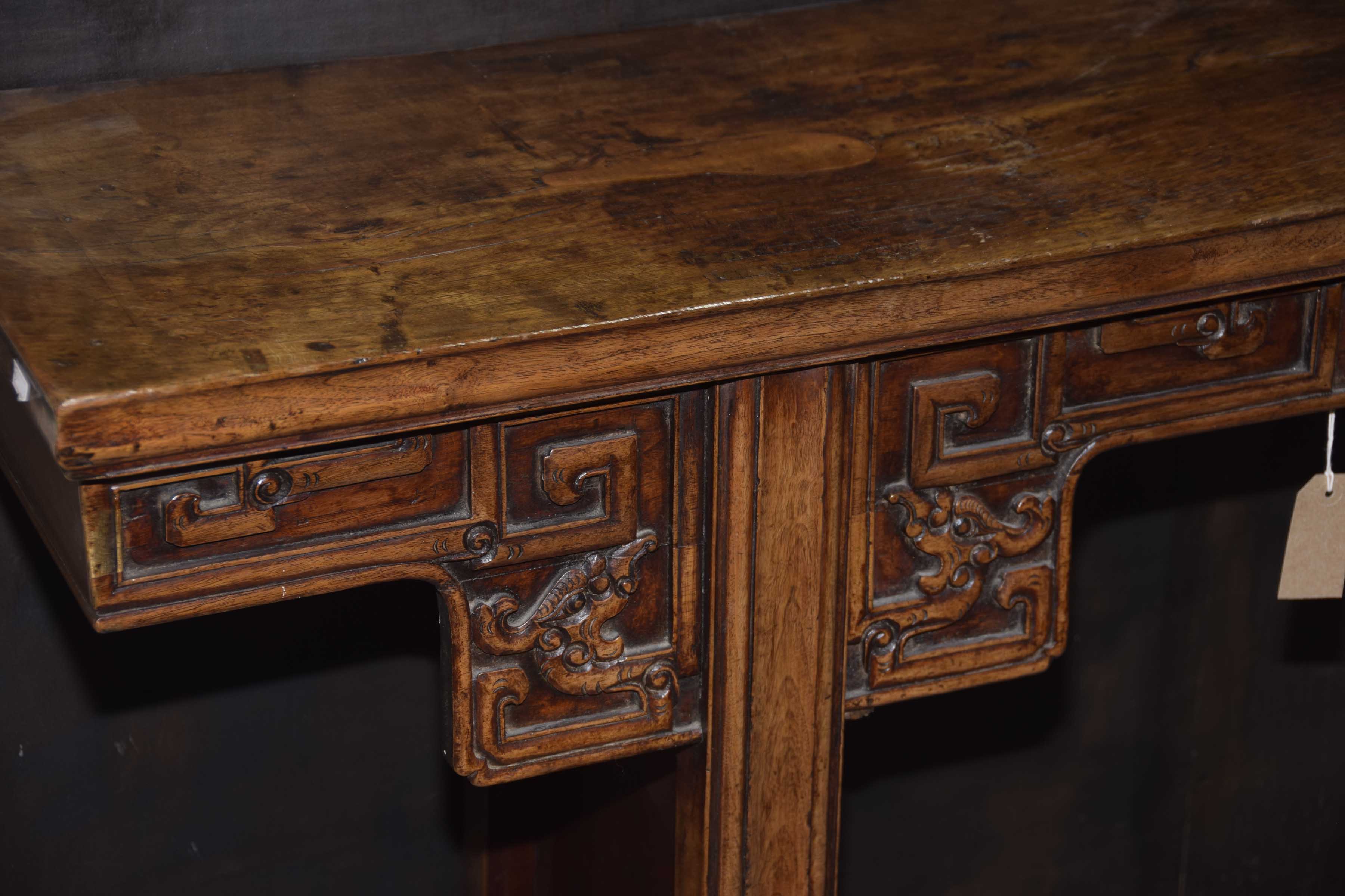 A large Chinese Huanghuali style altar table The rectangular single plank flat top, - Image 3 of 14