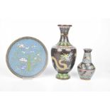 A collection of Chinese and Japanese Cloisonne To include a Chinese Cloisonne baluster vase,