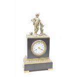 A 19th Century bracket clock Having bronze top depicting a farmer holding a scythe,