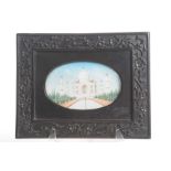 An Indian painted miniature, depicting the Taj Mahal of oval form,