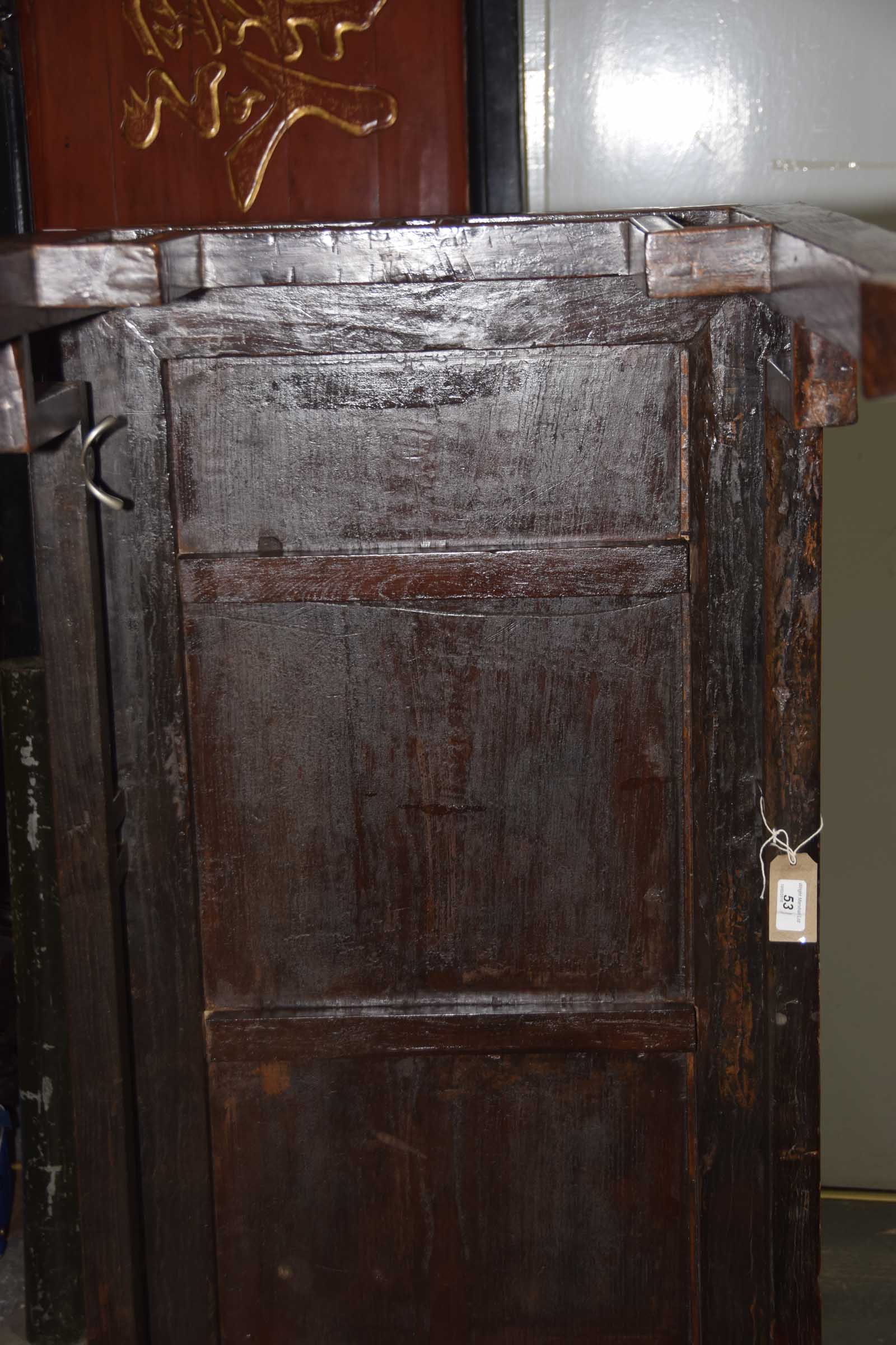 A Chinese Hunghuali style altar table The single plank top supported by slightly tapered yoke - Image 13 of 15