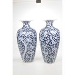 A pair of Chinese blue and white decorative vases, 20th Century Each of slender ovoid form,