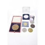 An Edward VII bronze Coronation medal and other commemorative coins Including a Queen Mother