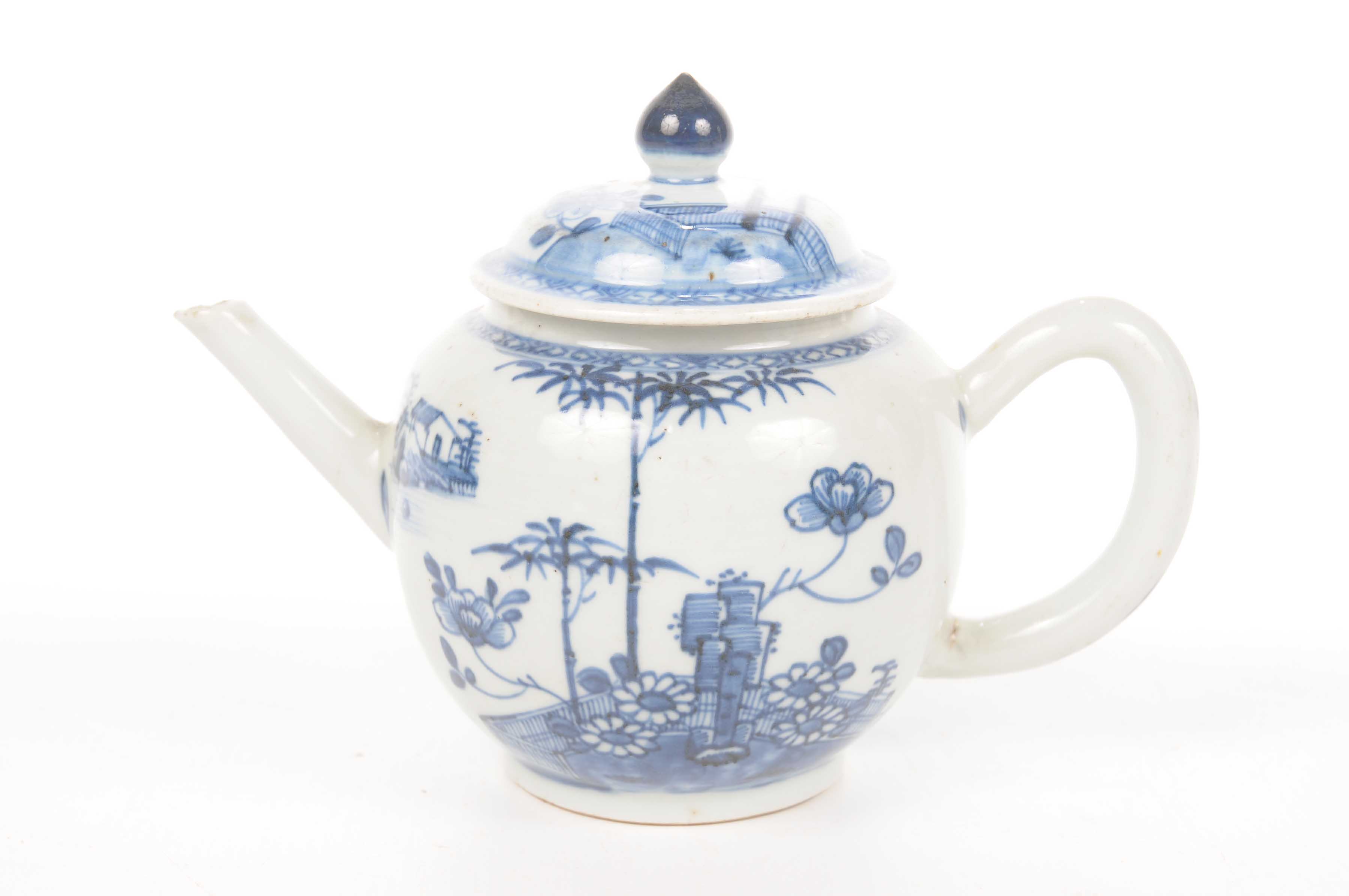 A Chinese Qianlong period blue and white teapot Of rounded form,