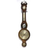 An early 19th Century rosewood wall barometer With a twin swan neck pediment above a brass inlaid