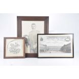 A small group of 20th Century prints and picture To include a pencil sketch of an army officer