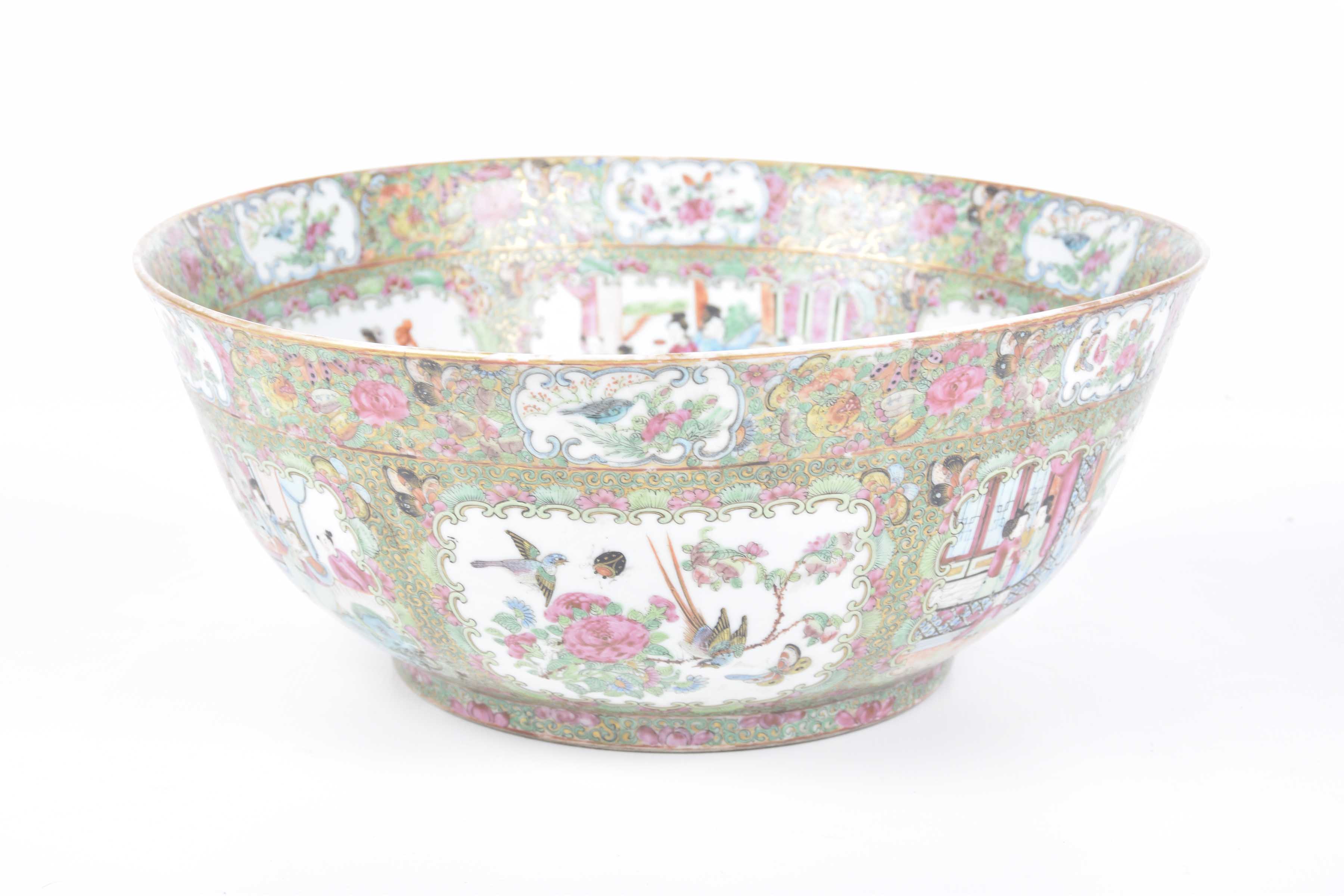 A large Chinese Canton famille rose punch bowl,