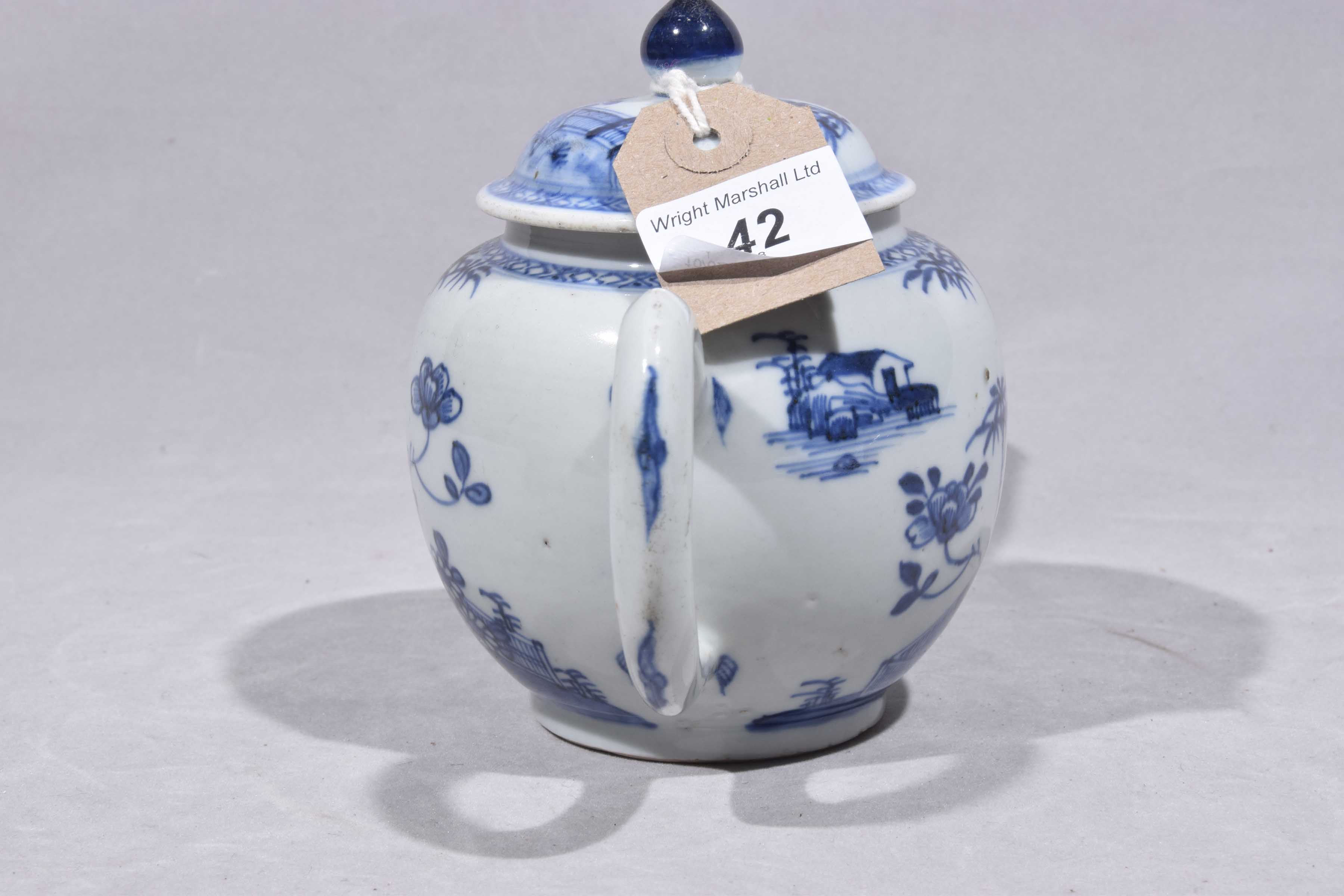 A Chinese Qianlong period blue and white teapot Of rounded form, - Image 5 of 7