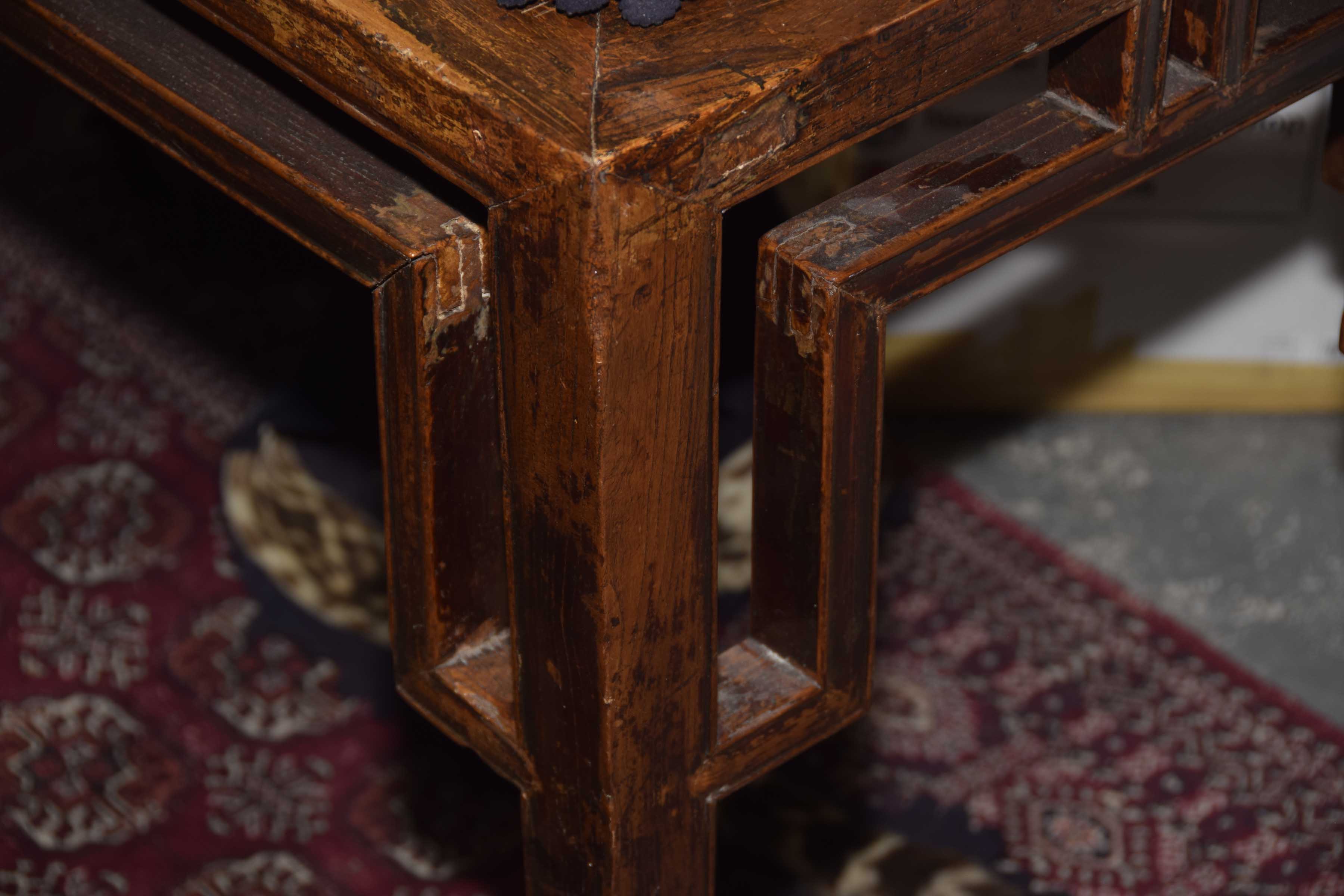 A Chinese Hunghuali style altar table The single plank top supported by slightly tapered yoke - Image 4 of 15