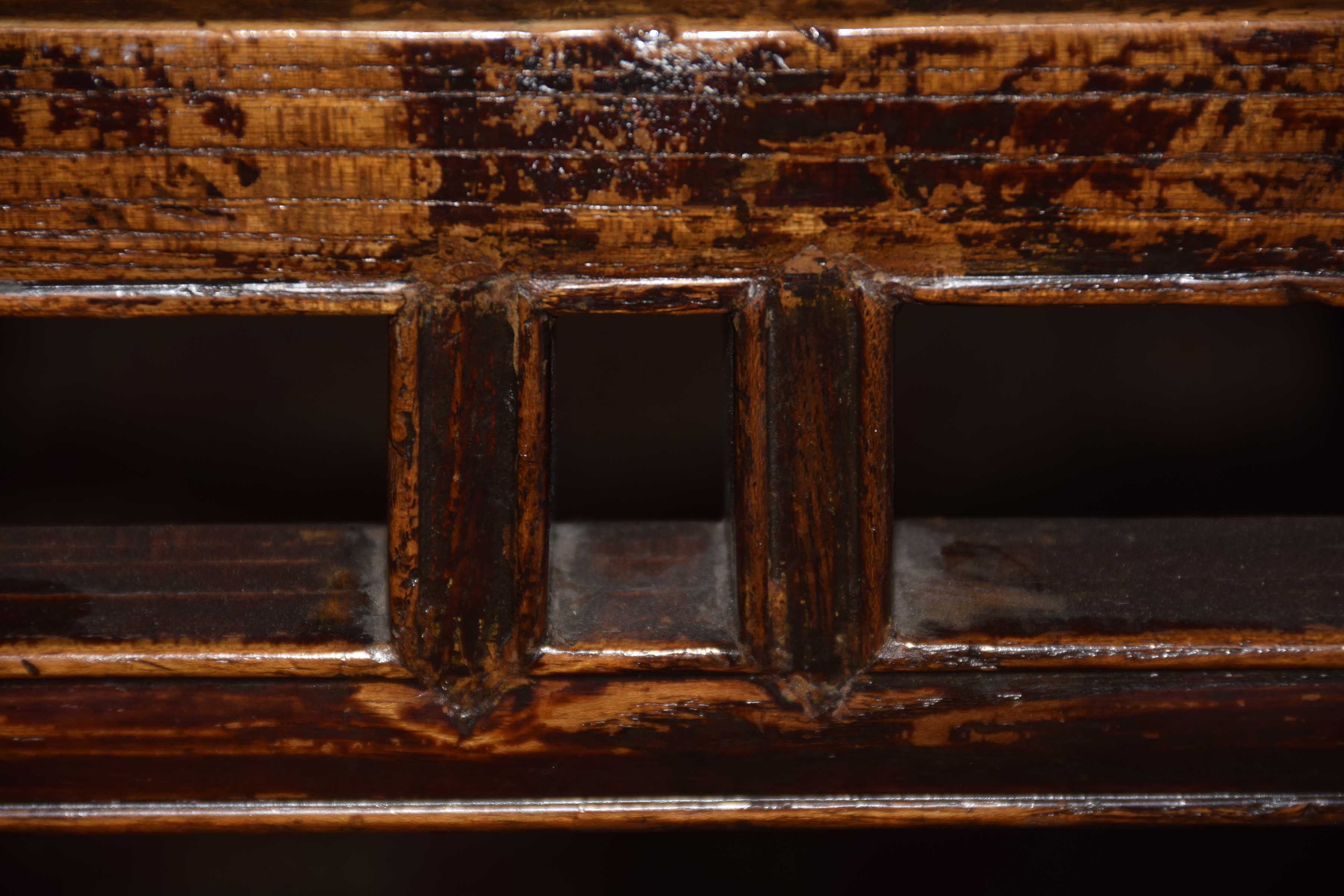 A Chinese Hunghuali style altar table The single plank top supported by slightly tapered yoke - Image 8 of 15