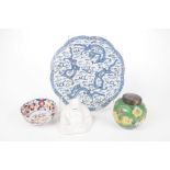A small collection of Asian ceramics To include a Chinese blue and white jardiniere stand,