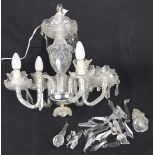 A cut glass five branch chandelier, mid 20th Century Height approximately 48cm.
