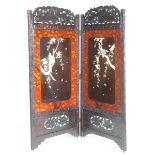 A Japanese lacquered and inlaid ivory shibayama, two fold screen,