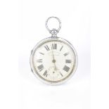 A silver open face pocket watch With a white enamel dial and subsidiary second dial, English Lever,